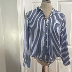 J.Crew cropped button-down shirt ties, striped 100% cotton blue white women’s M